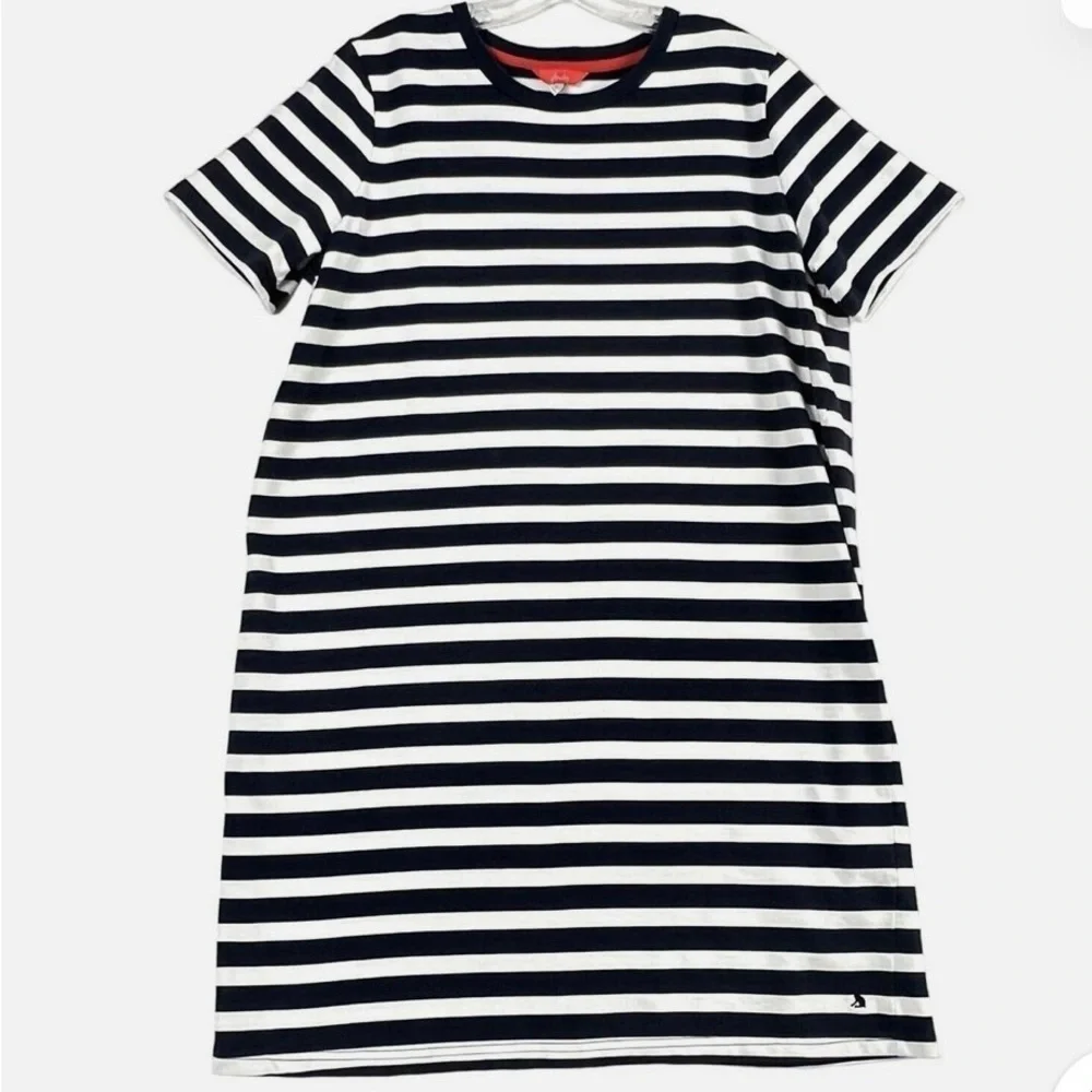 Joules Dress Size 4 Blue White Strip Short Sleeve A Line Jersey Cotton Crew Neck - Picture 4 of 5